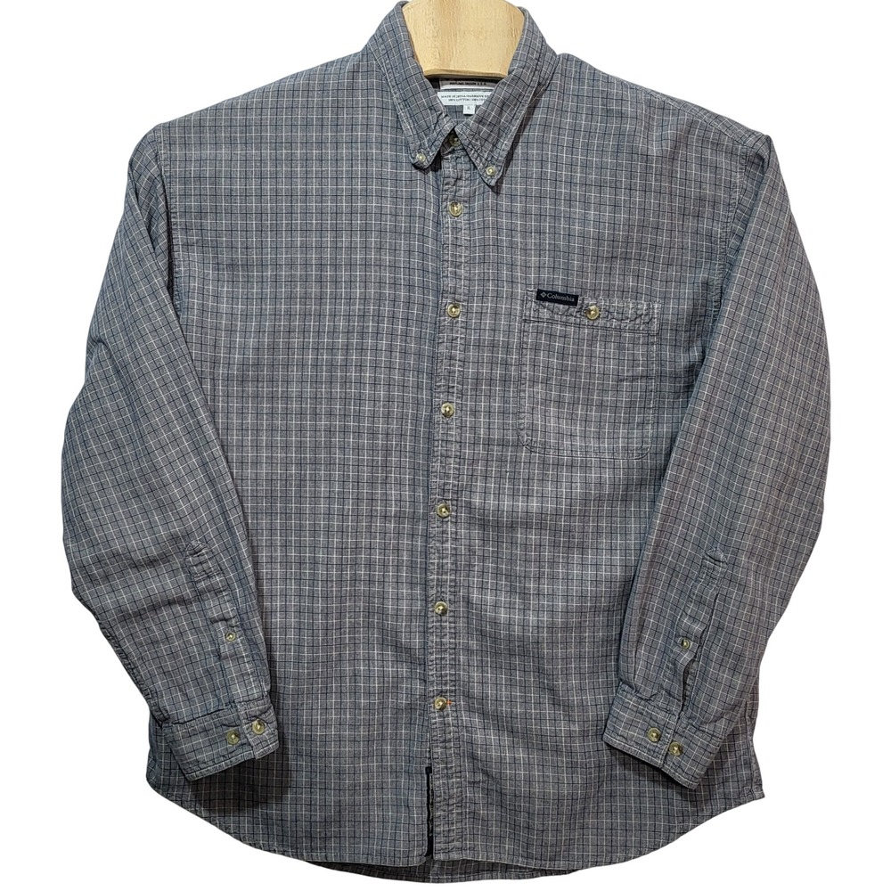 Columbia Sportswear Mens XL Grey Grid Long Sleeve Cotton Button Down Shirt